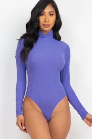 FASHNZFAB Women's Ribbed Turtle Neck Long Sleeve Bodysuit