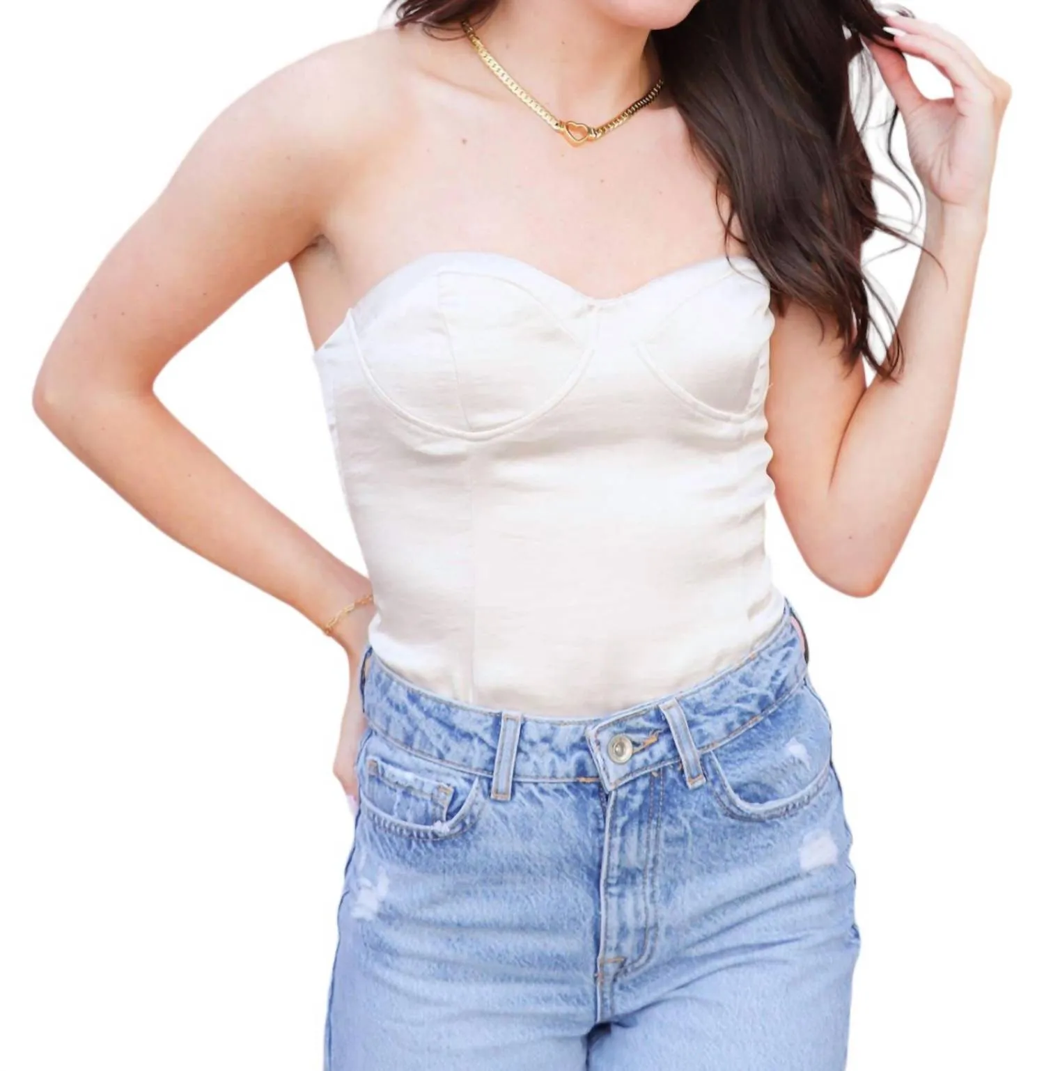 Feelin' Good Bustier Bodysuit In Beige