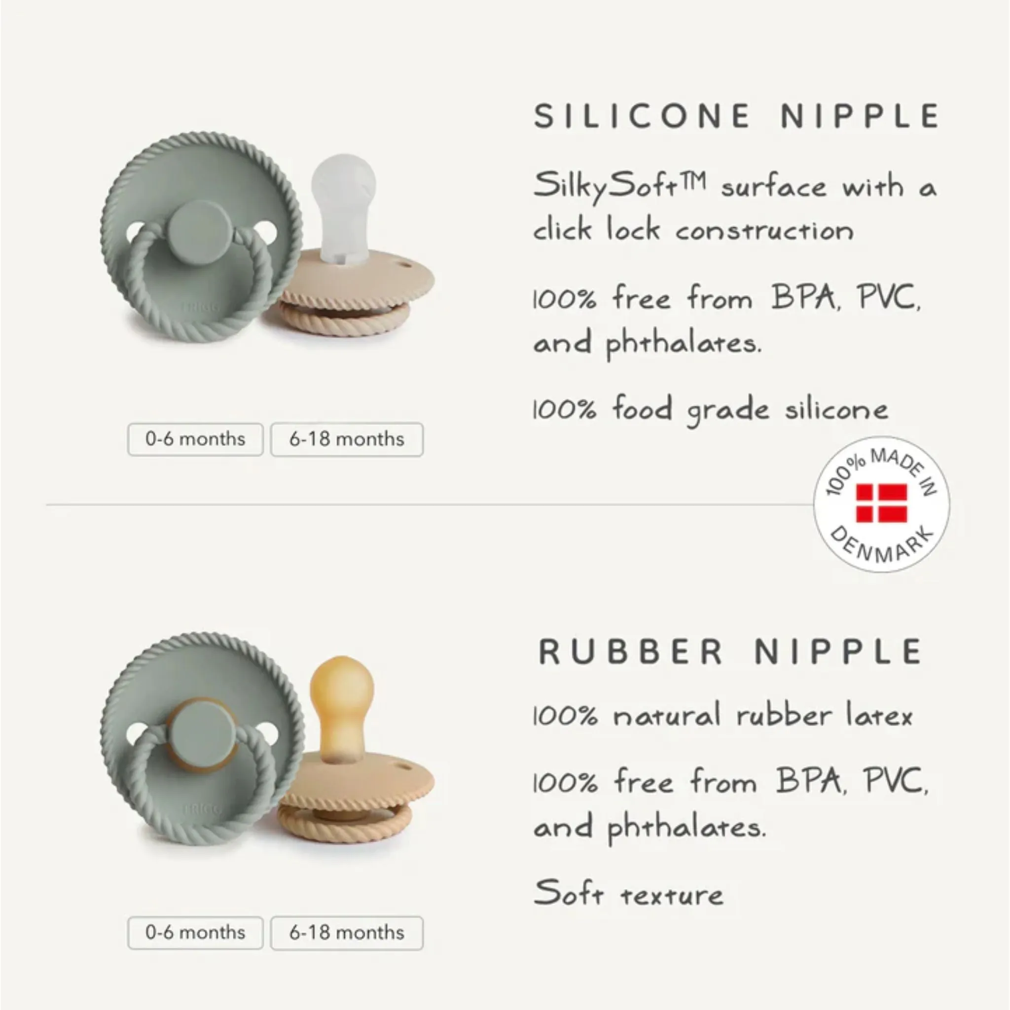 FRIGG Rope Latex Pacifiers 2 Pack - Cream/Sage