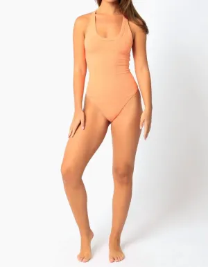Gia Ribbed Racerback Tank Bodysuit In Tangerine