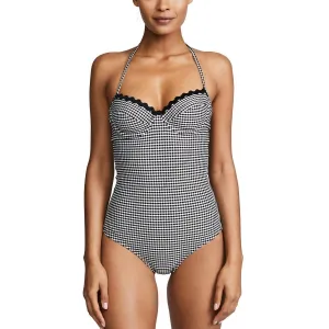Gingham Jacquard Bra Halter One Piece Swimsuit In Black