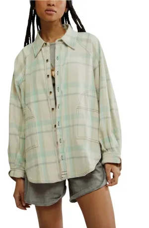 Girl Meets Boy Plaid Shirt In Tea Combo
