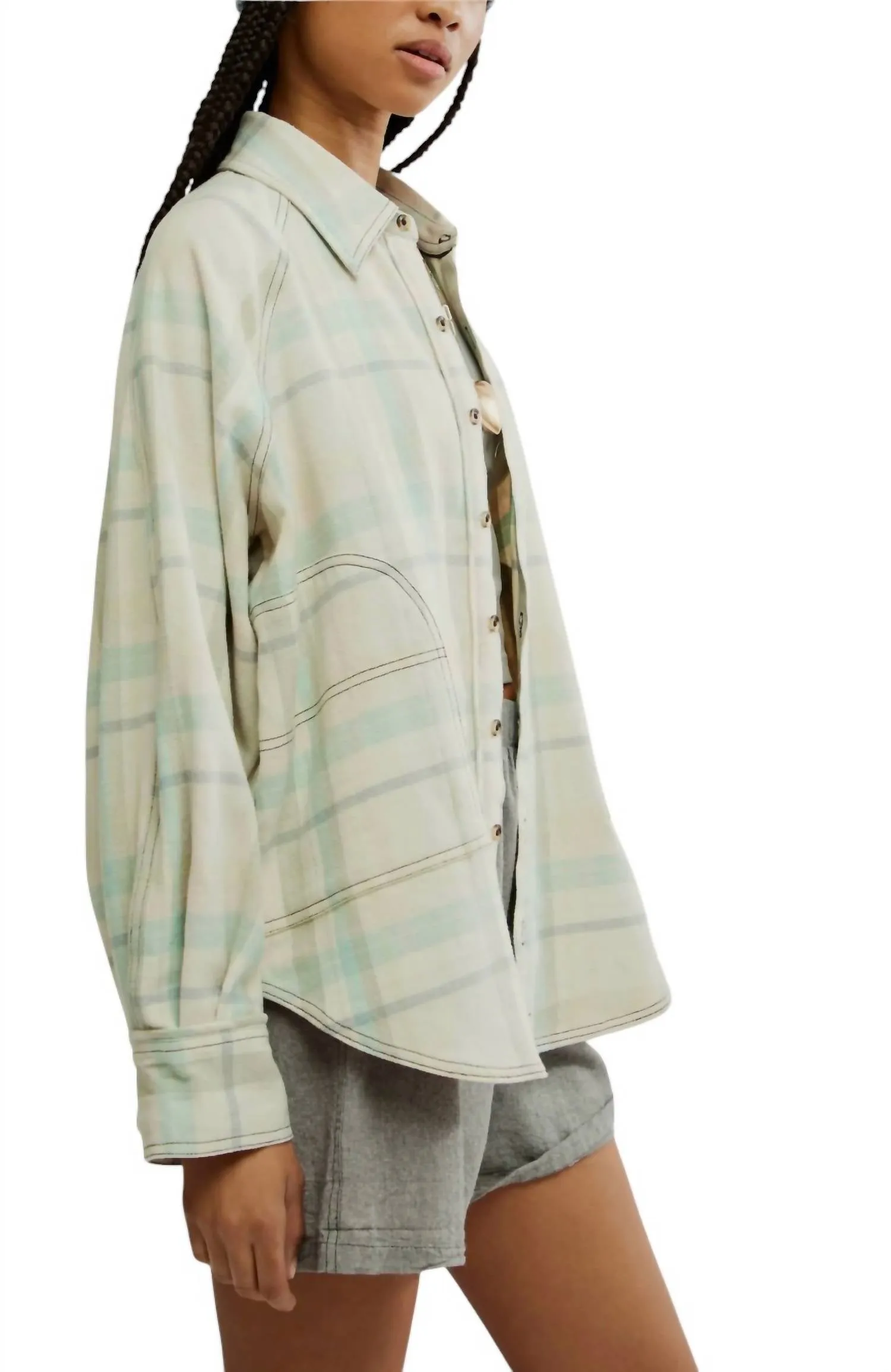 Girl Meets Boy Plaid Shirt In Tea Combo