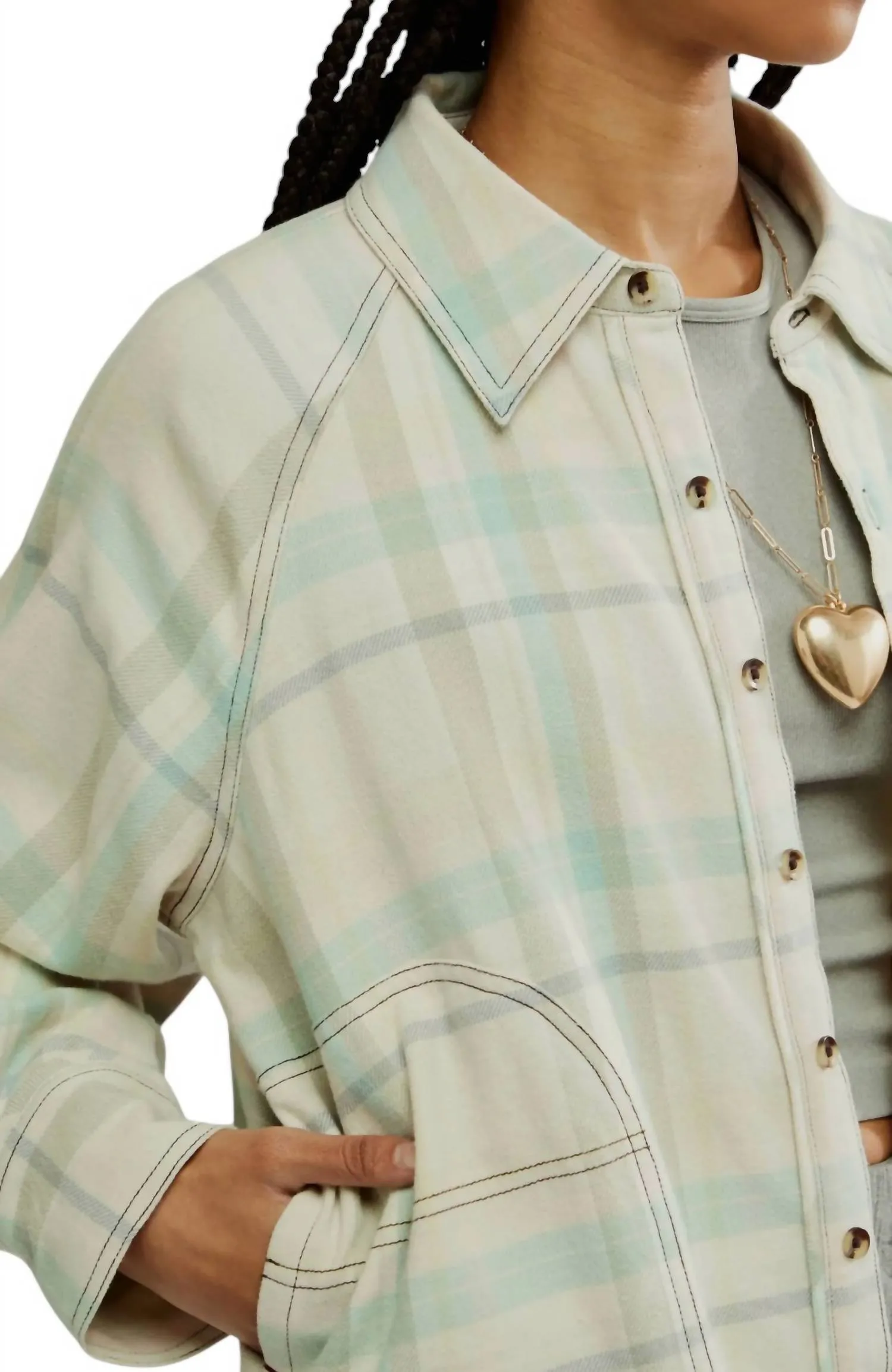 Girl Meets Boy Plaid Shirt In Tea Combo
