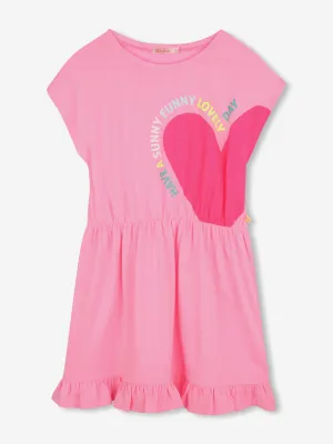Girls Heart Print Jersey Dress in Pink