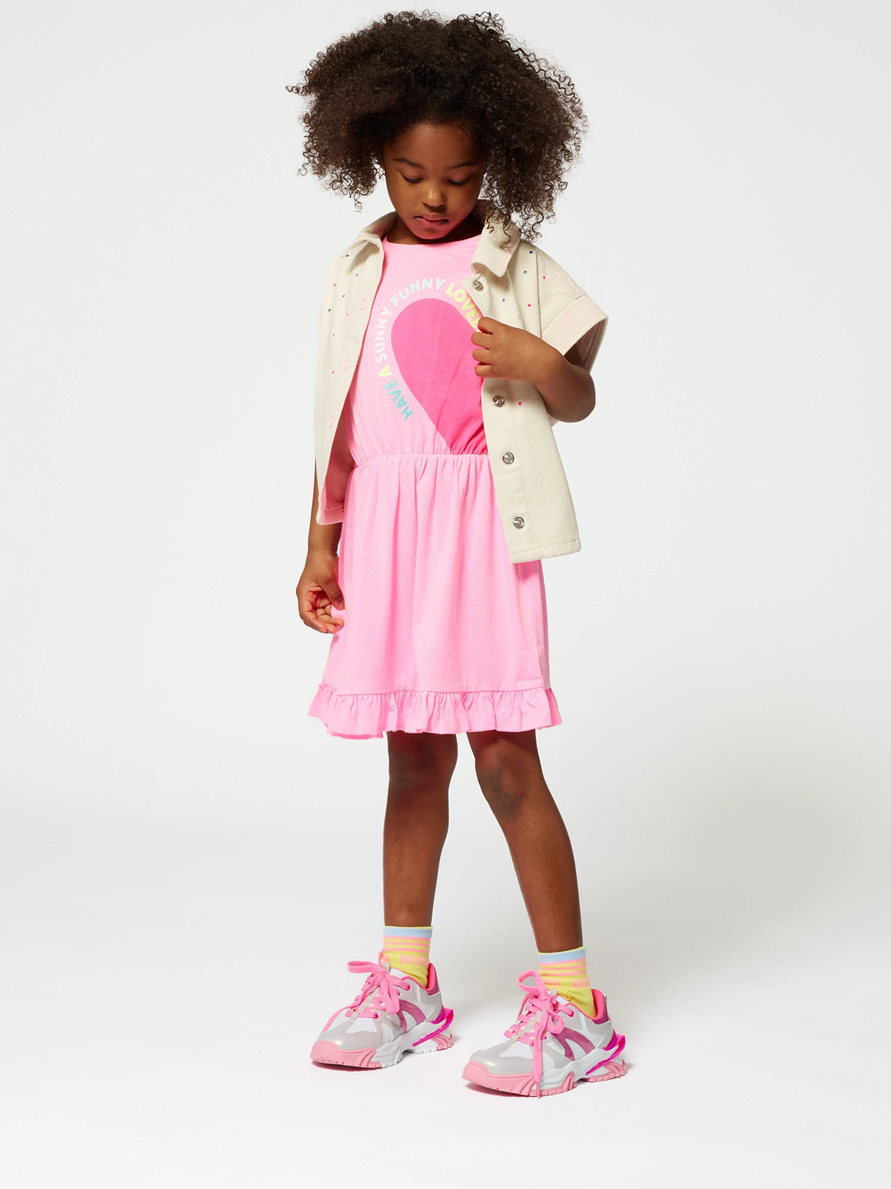 Girls Heart Print Jersey Dress in Pink