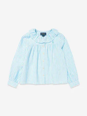 Girls Linen Striped Blouse in Blue