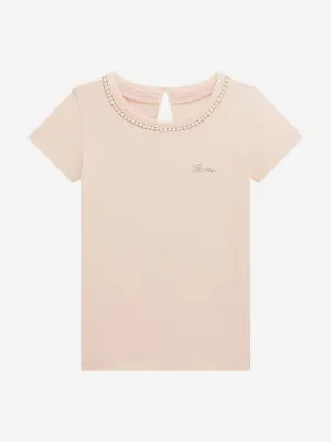 Girls Logo T-Shirt with Pearls in Pink