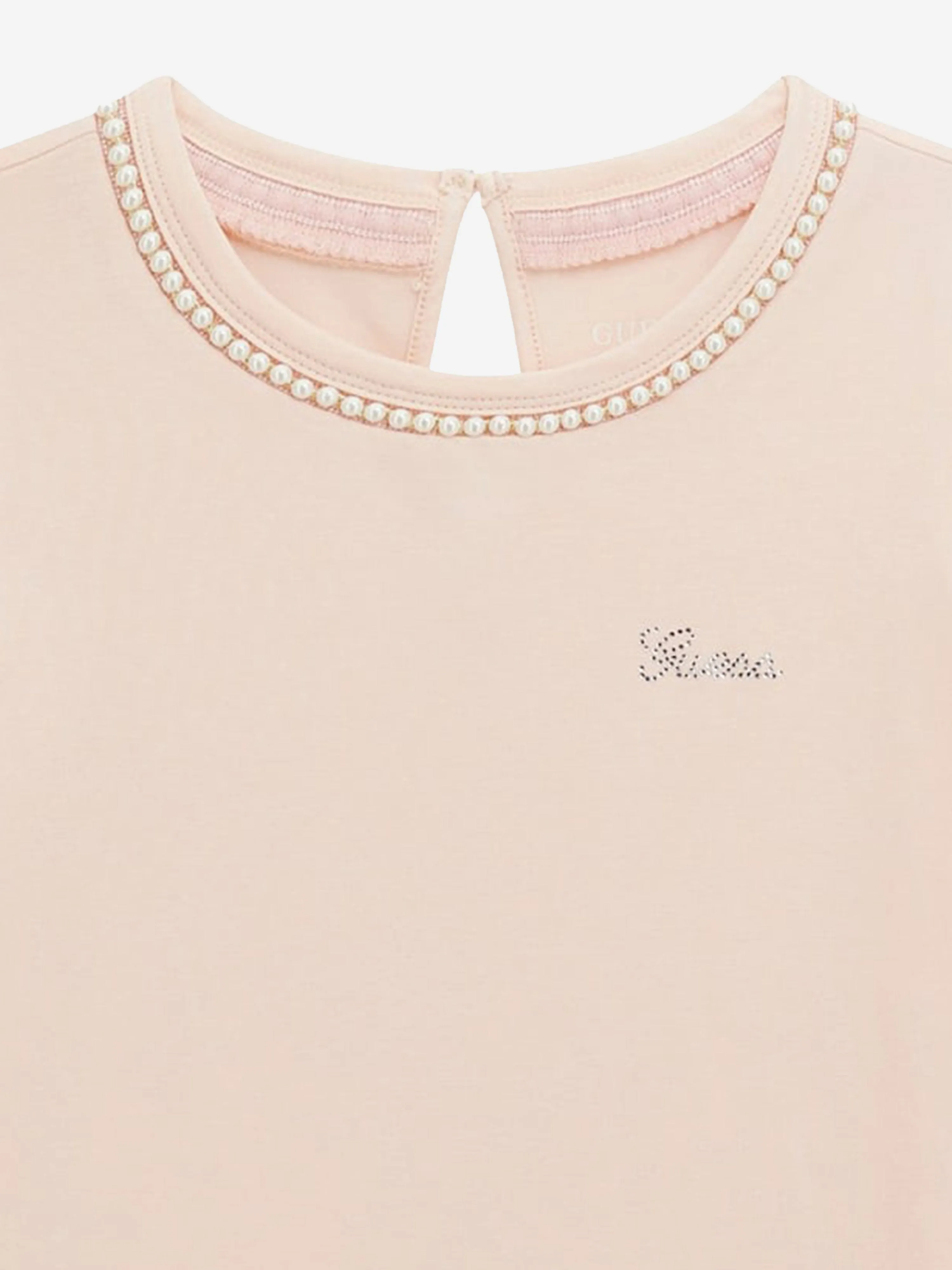 Girls Logo T-Shirt with Pearls in Pink