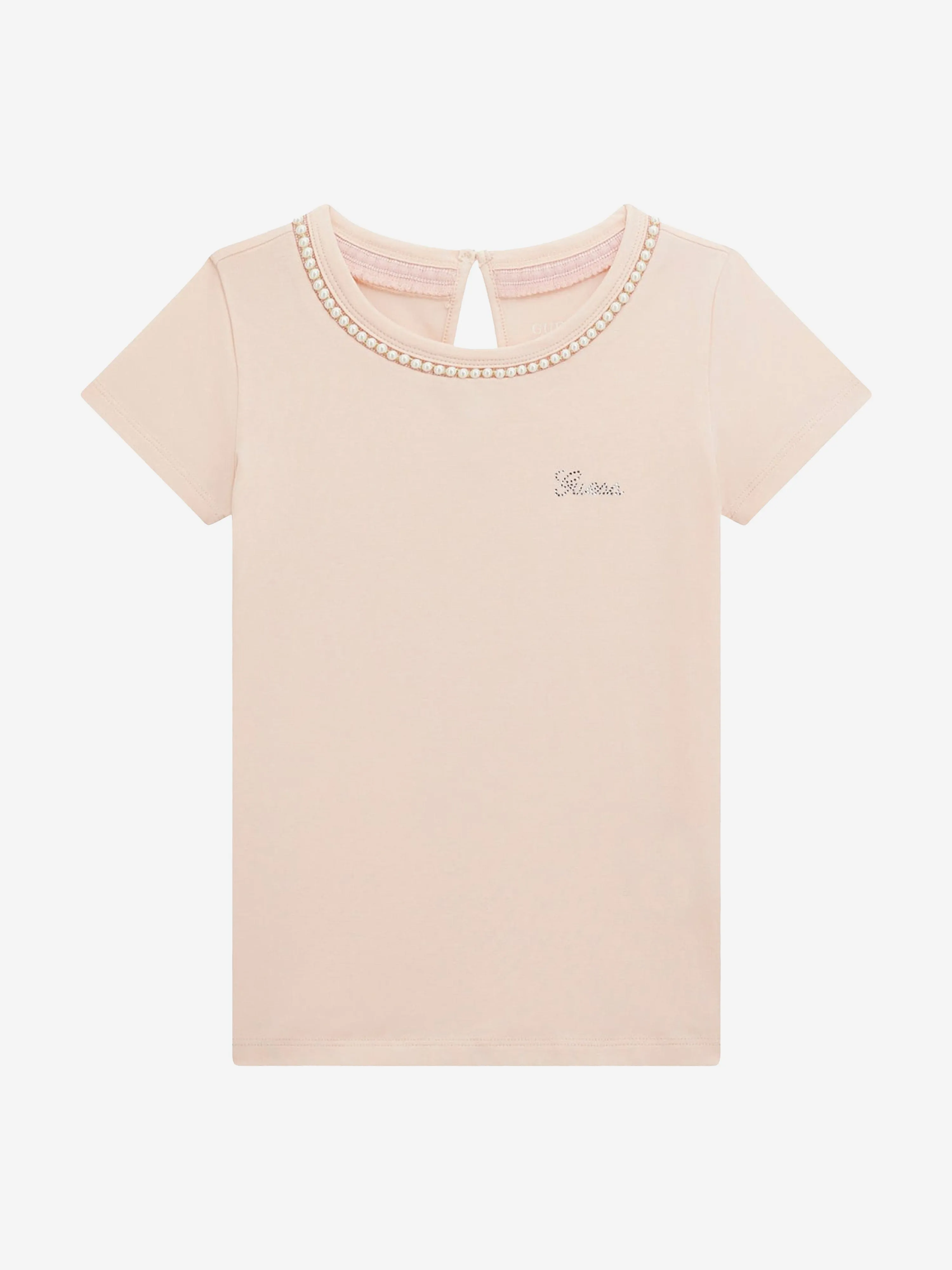 Girls Logo T-Shirt with Pearls in Pink