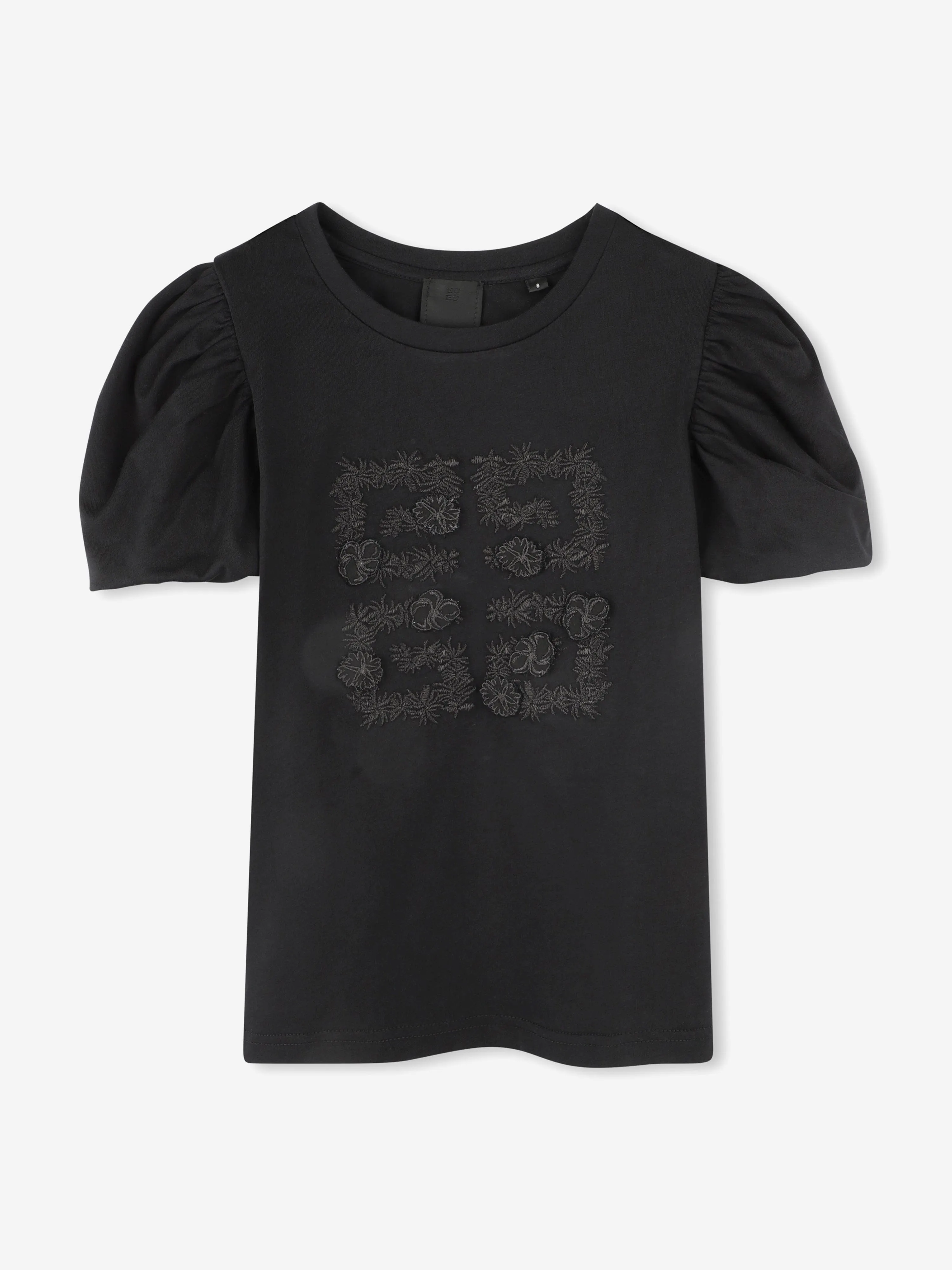 Girls Puff Sleeve Logo T-Shirt in Black