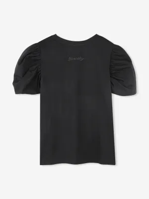 Girls Puff Sleeve Logo T-Shirt in Black