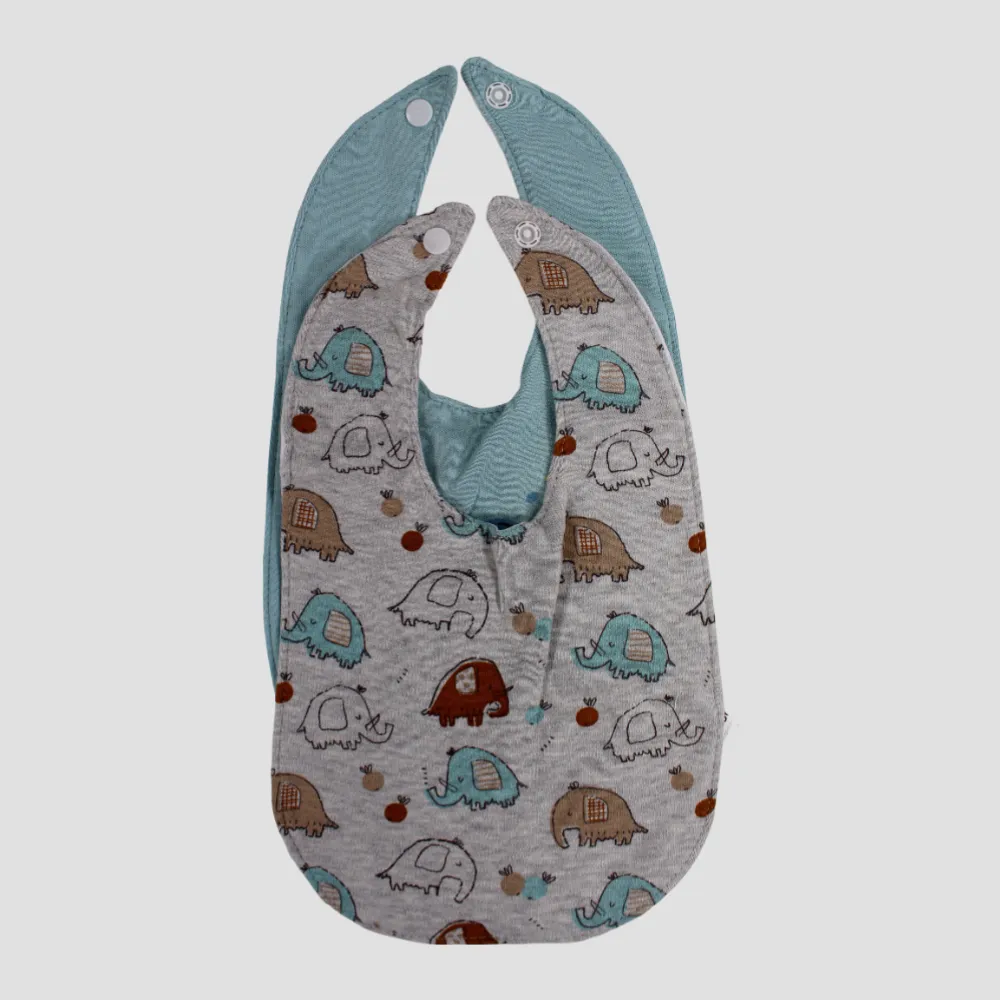 Grey & Aqua Elephant Bibs (2-Pack)