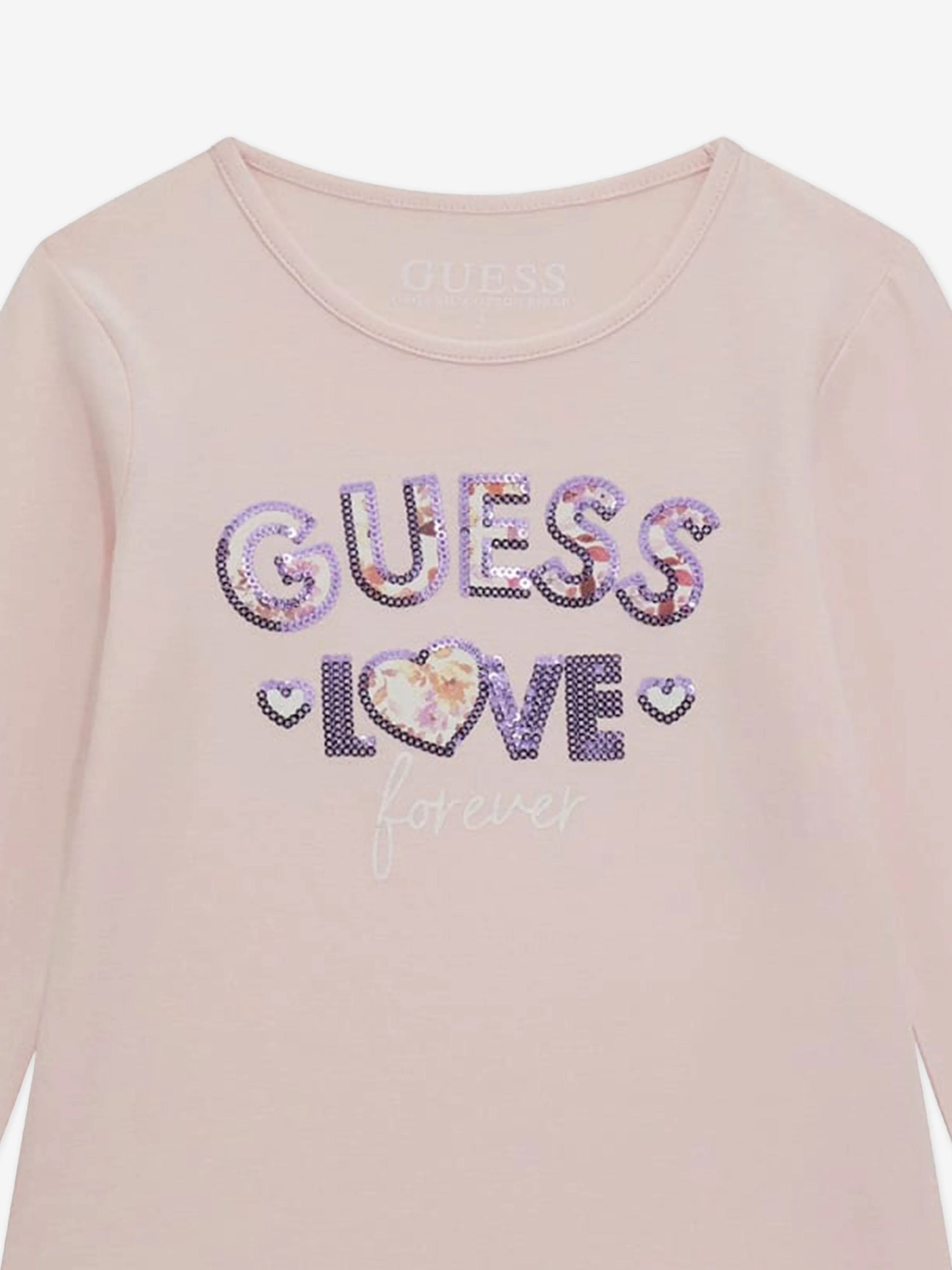 Guess Girls Long Sleeve Logo T-Shirt in Pink