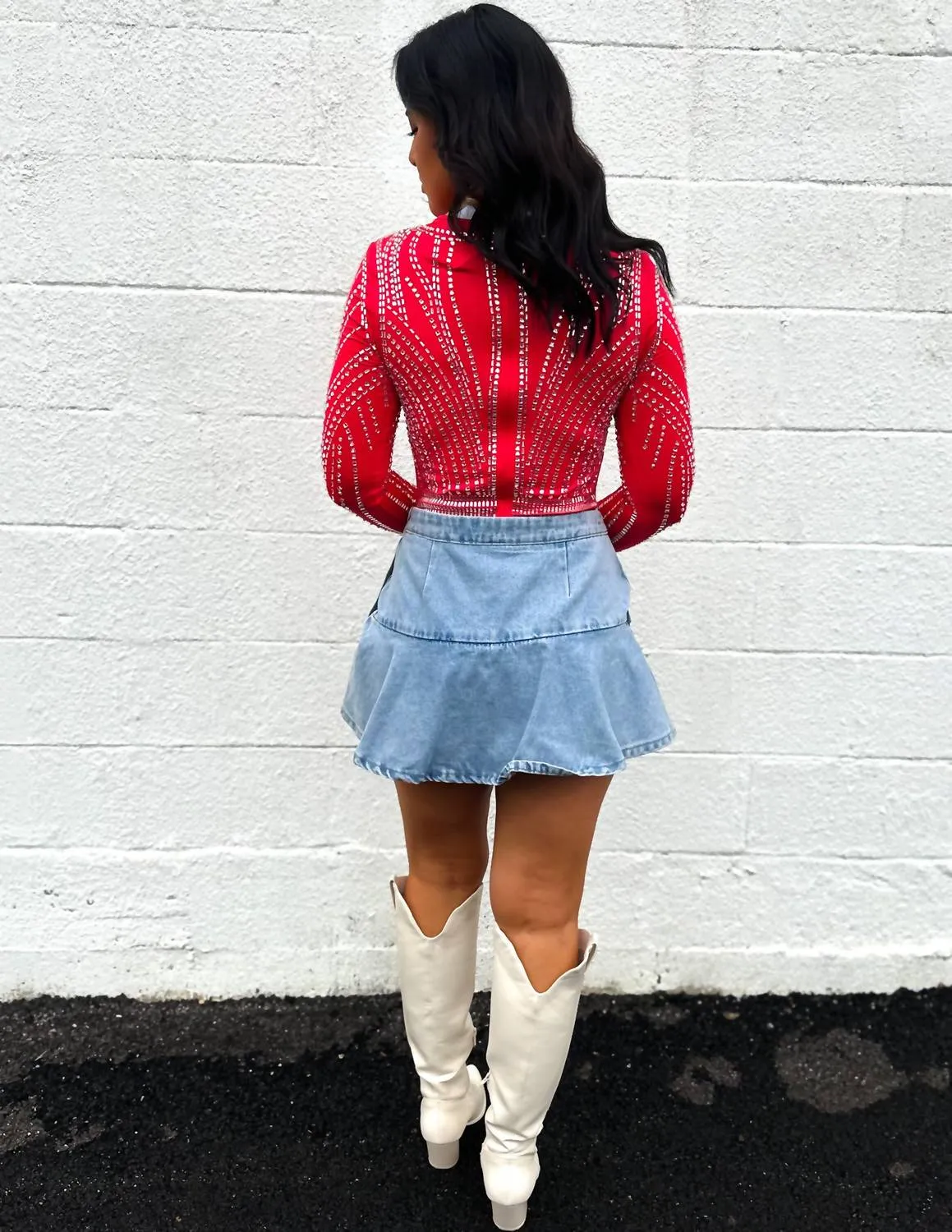 Guilty As Sin Jewel Embellished Bodysuit In Red