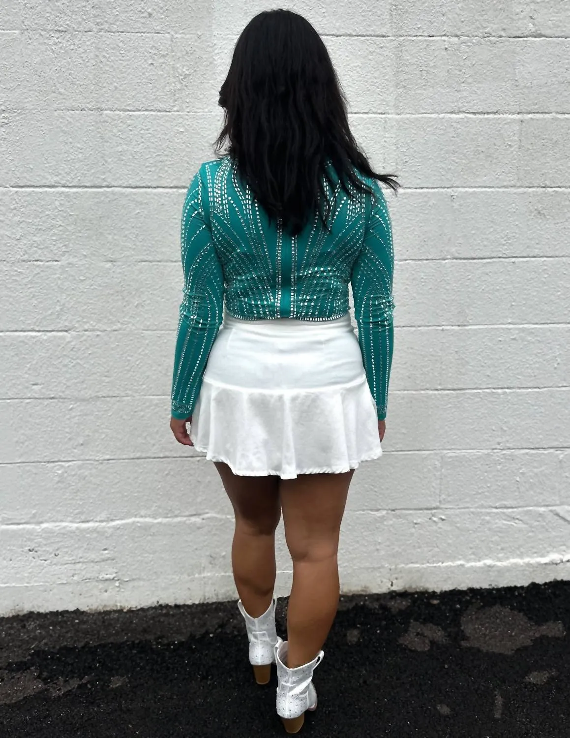 Guilty As Sin Jewel Embellished Bodysuit In Turquoise