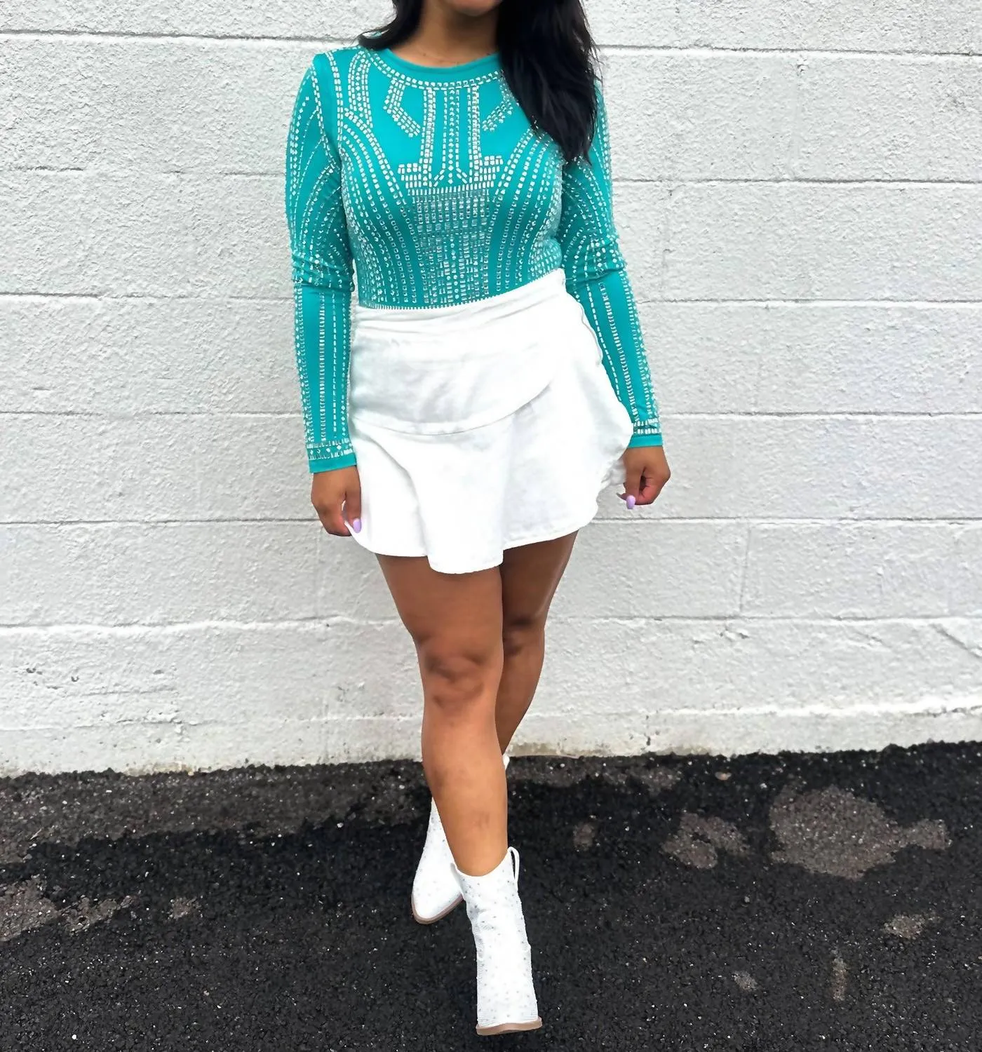 Guilty As Sin Jewel Embellished Bodysuit In Turquoise