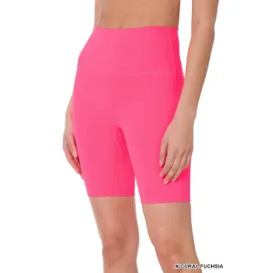 High Rise Wide Waistband Biker Shorts In Fuchsia