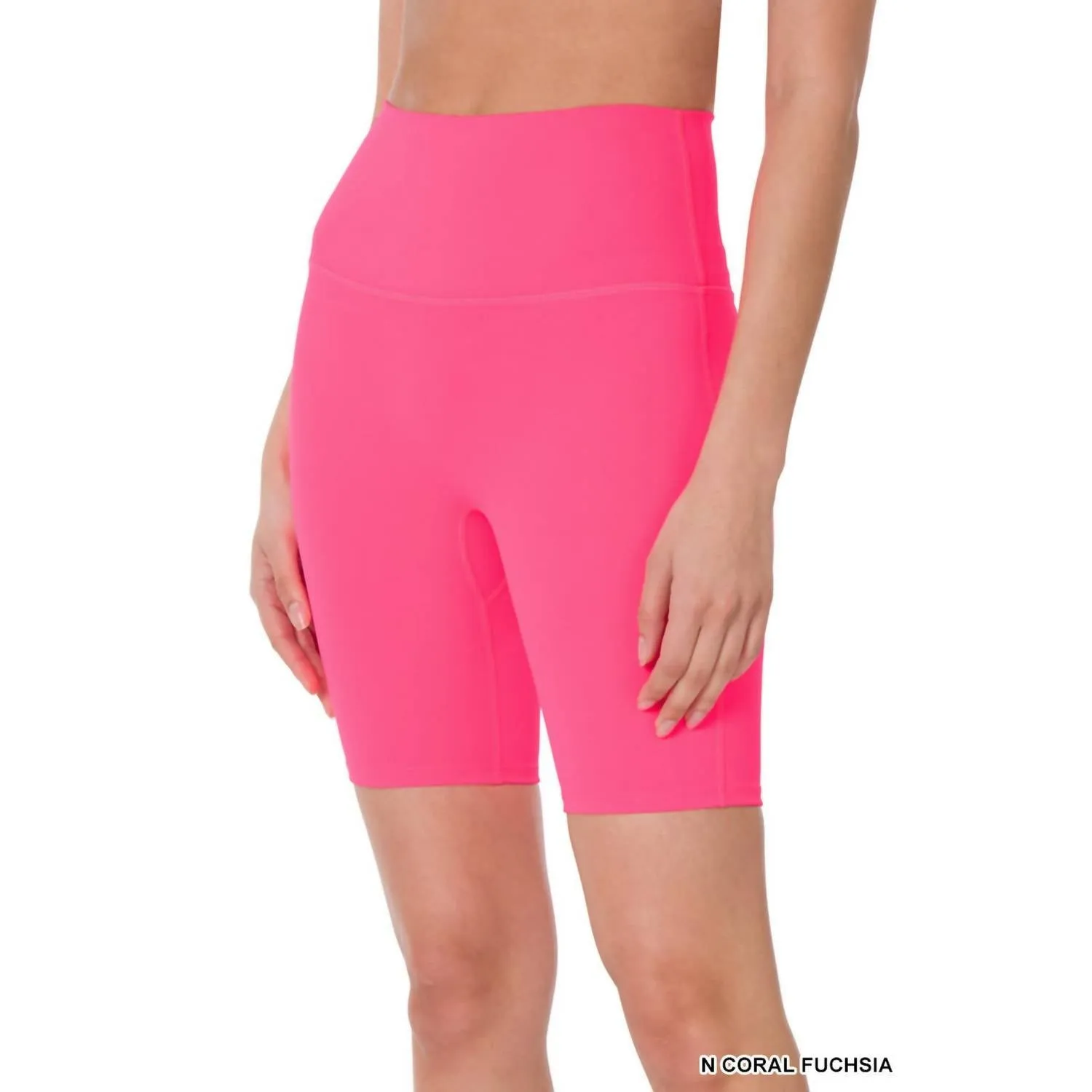 High Rise Wide Waistband Biker Shorts In Fuchsia