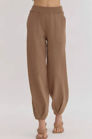 High Waisted Knit Pant In Mocha