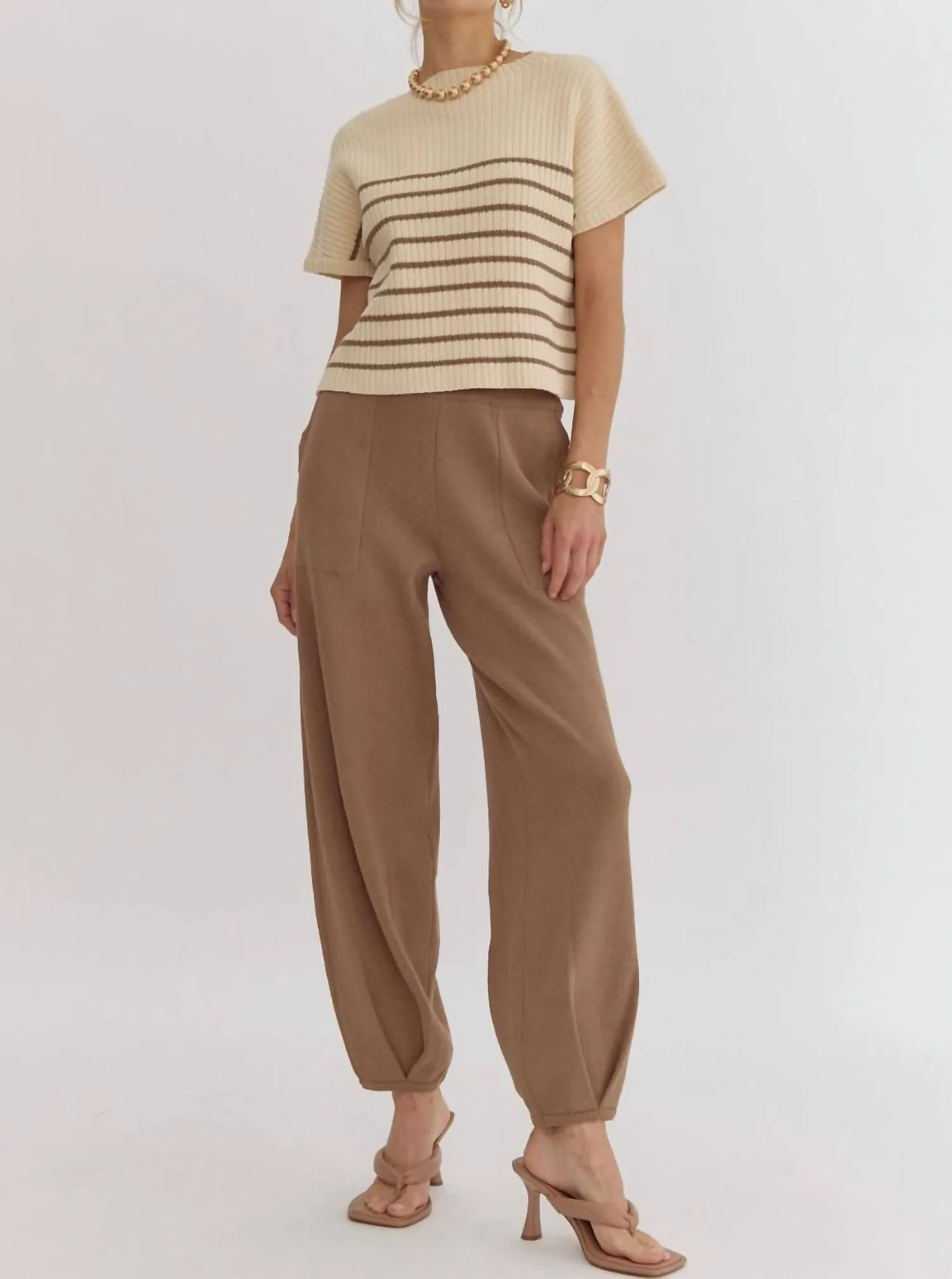 High Waisted Knit Pant In Mocha