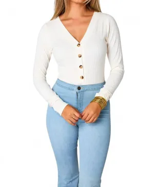Holly Long Sleeve Button Up Bodysuit In White