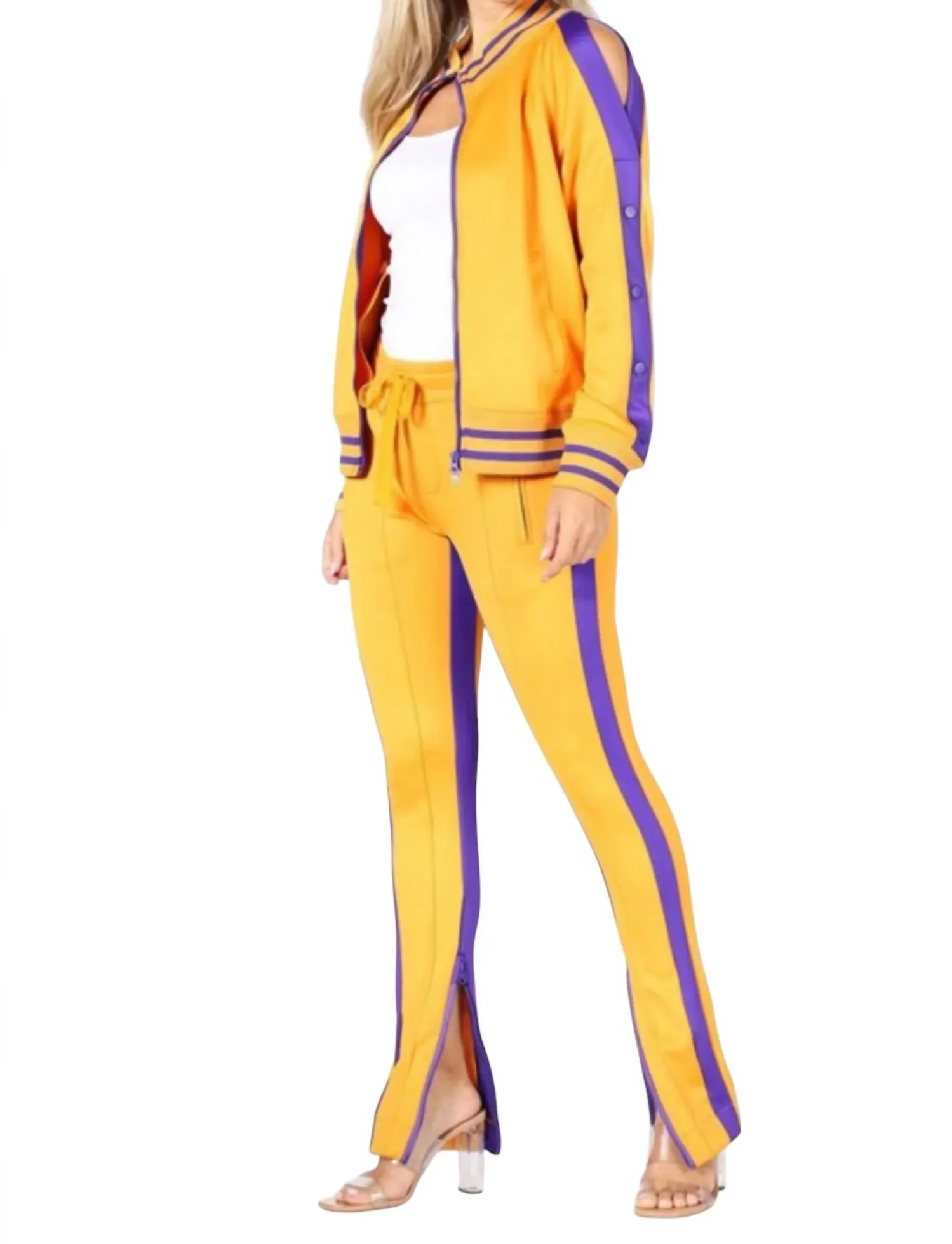 Jacket And Pant Set In Gold & Purple