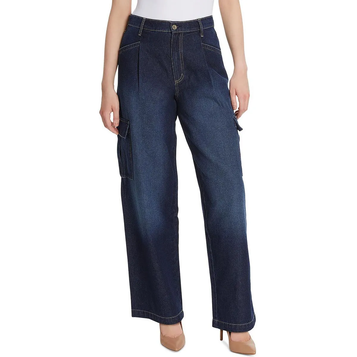 Jessica Simpson Womens Jenna High Rise Dark Wash Cargo Jeans