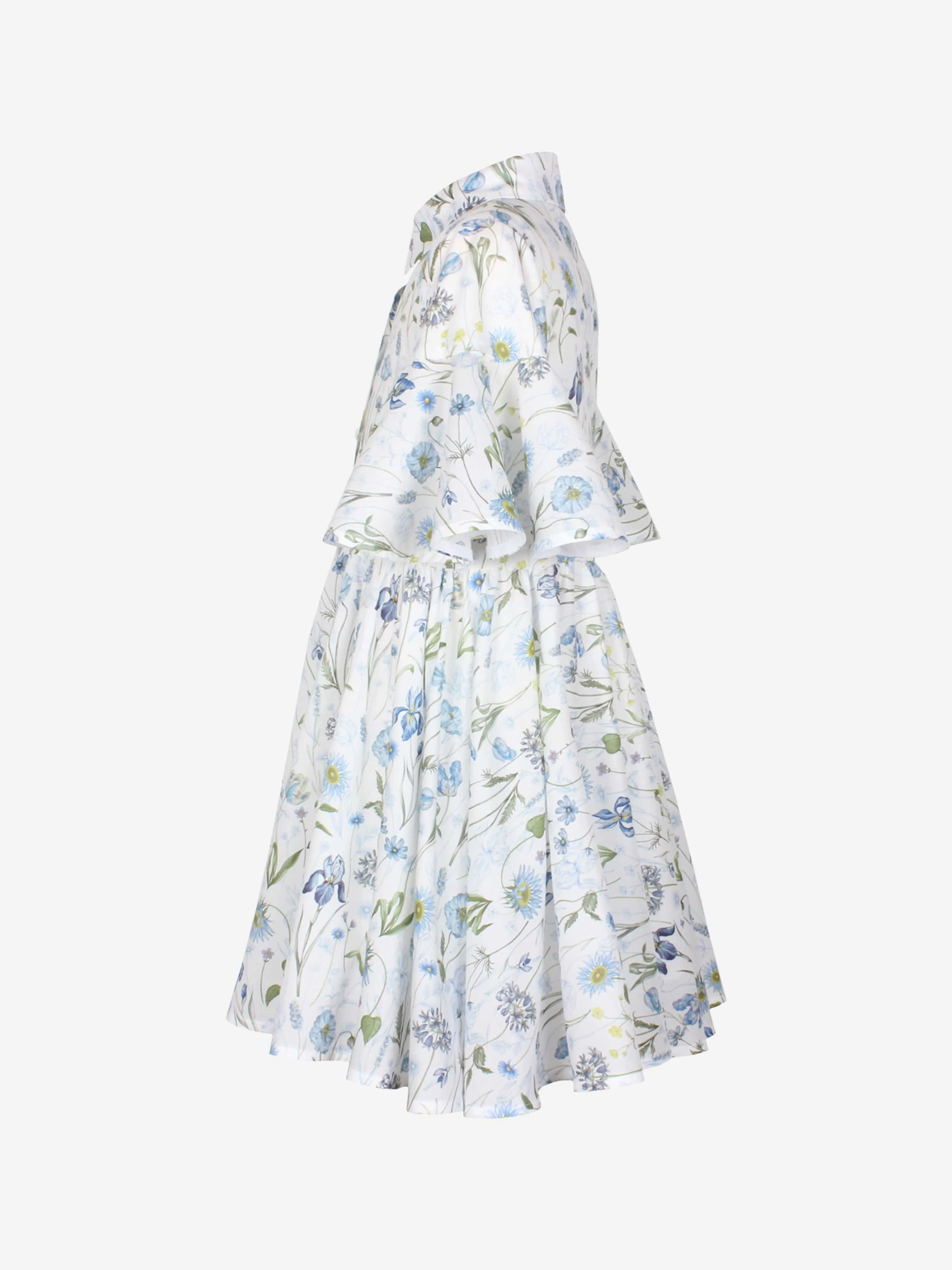Jessie And James Girls Little Sister Blue Medaow Print Dress in White