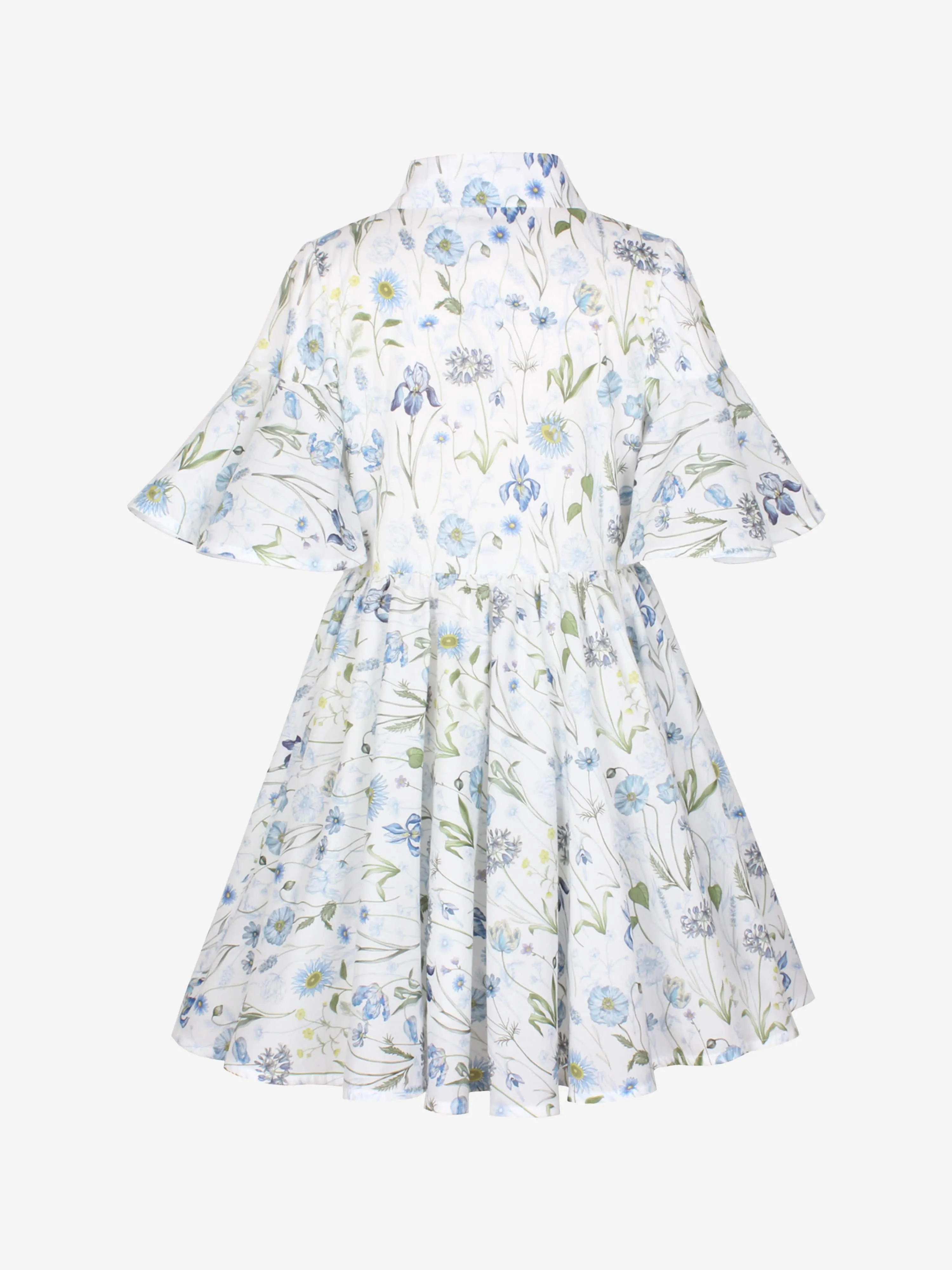 Jessie And James Girls Little Sister Blue Medaow Print Dress in White