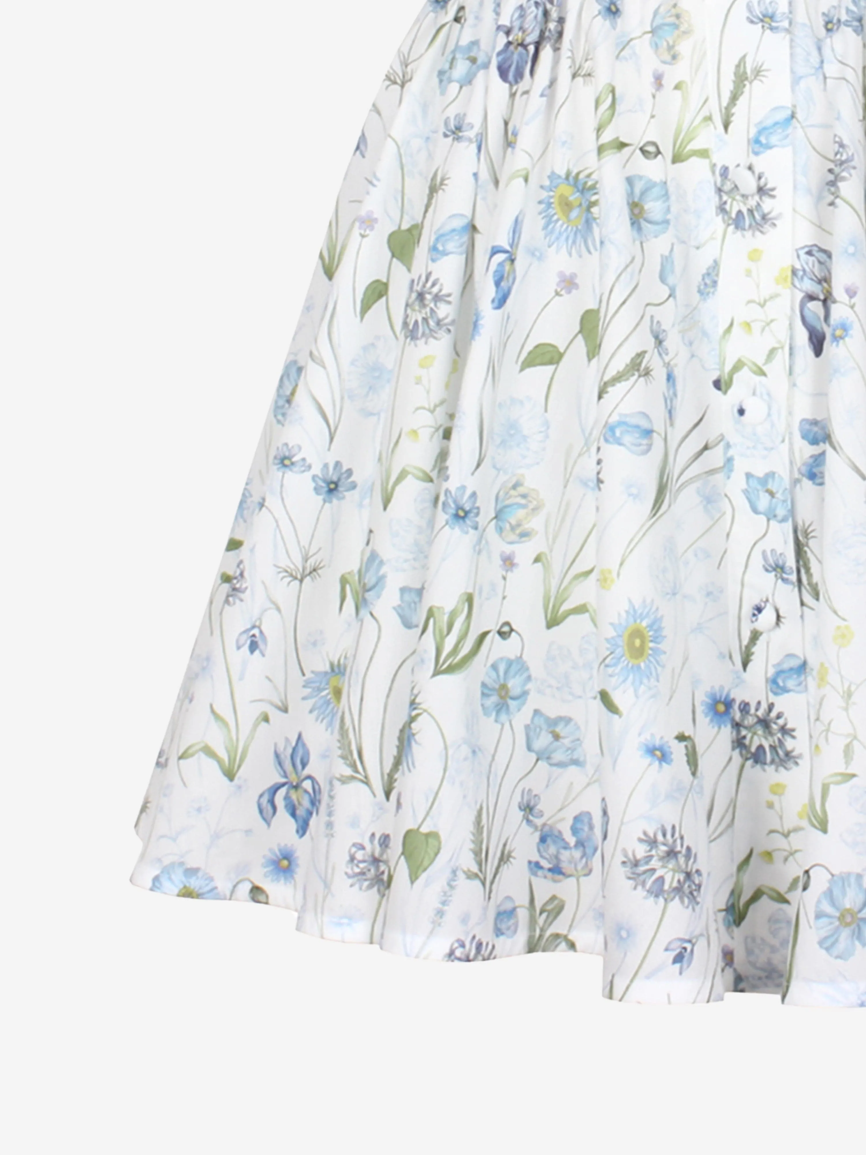 Jessie And James Girls Little Sister Blue Medaow Print Dress in White