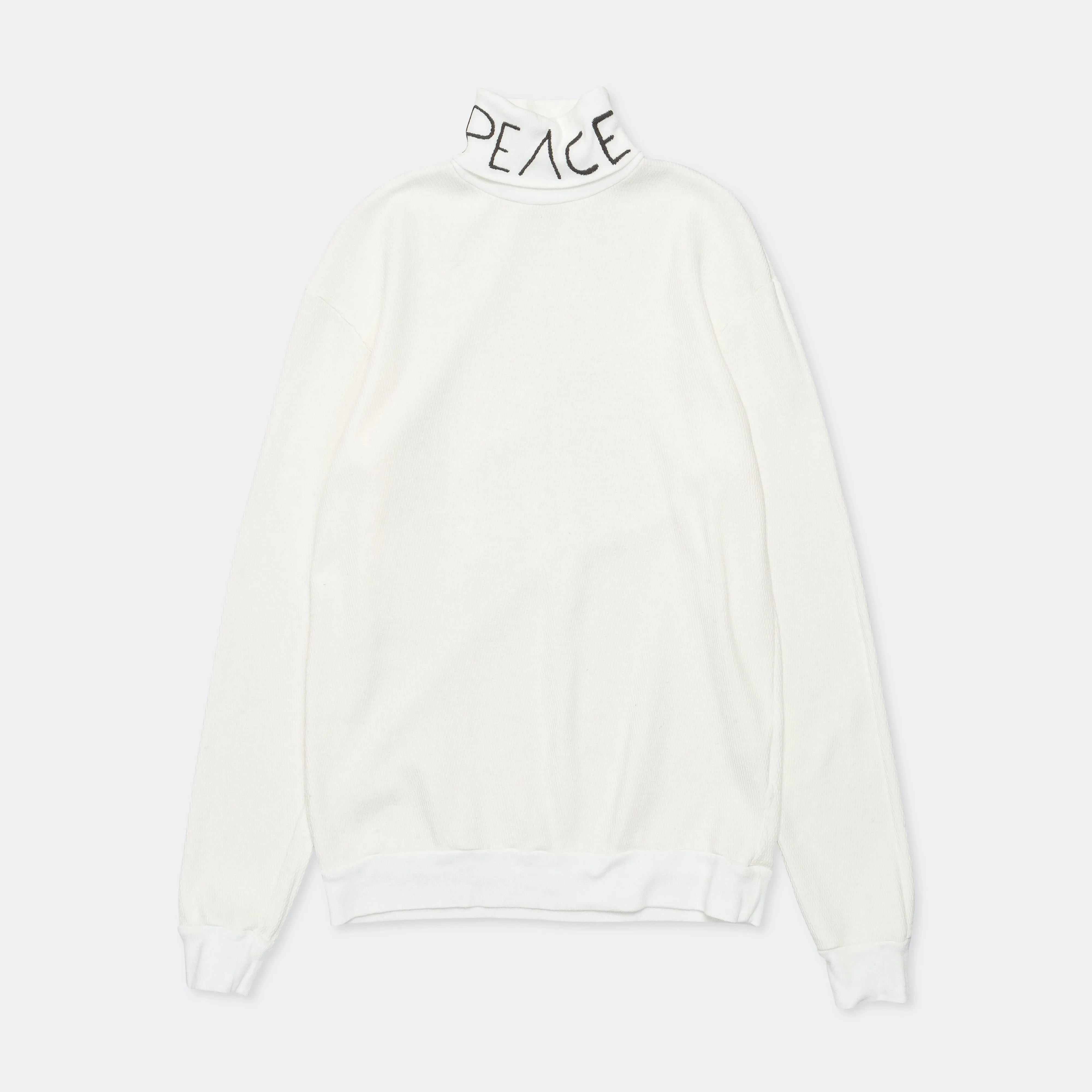 Kapital Clothing Waffle Jersey High-Neck Long Sleeve T (PEACE Embroidery) - White