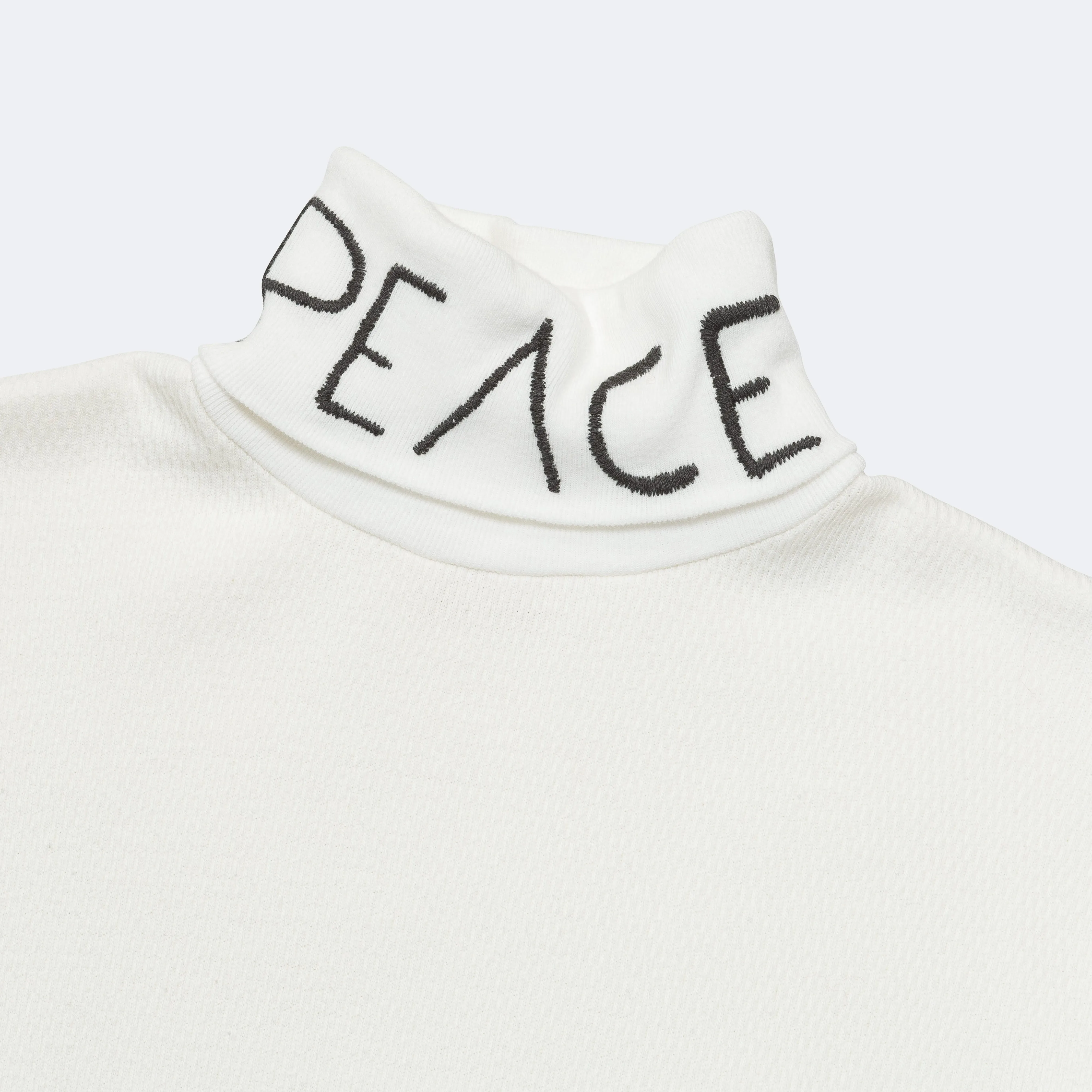 Kapital Clothing Waffle Jersey High-Neck Long Sleeve T (PEACE Embroidery) - White