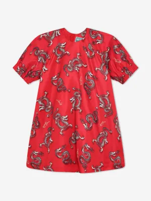 KENZO Girls Dragon Print Dress in Red