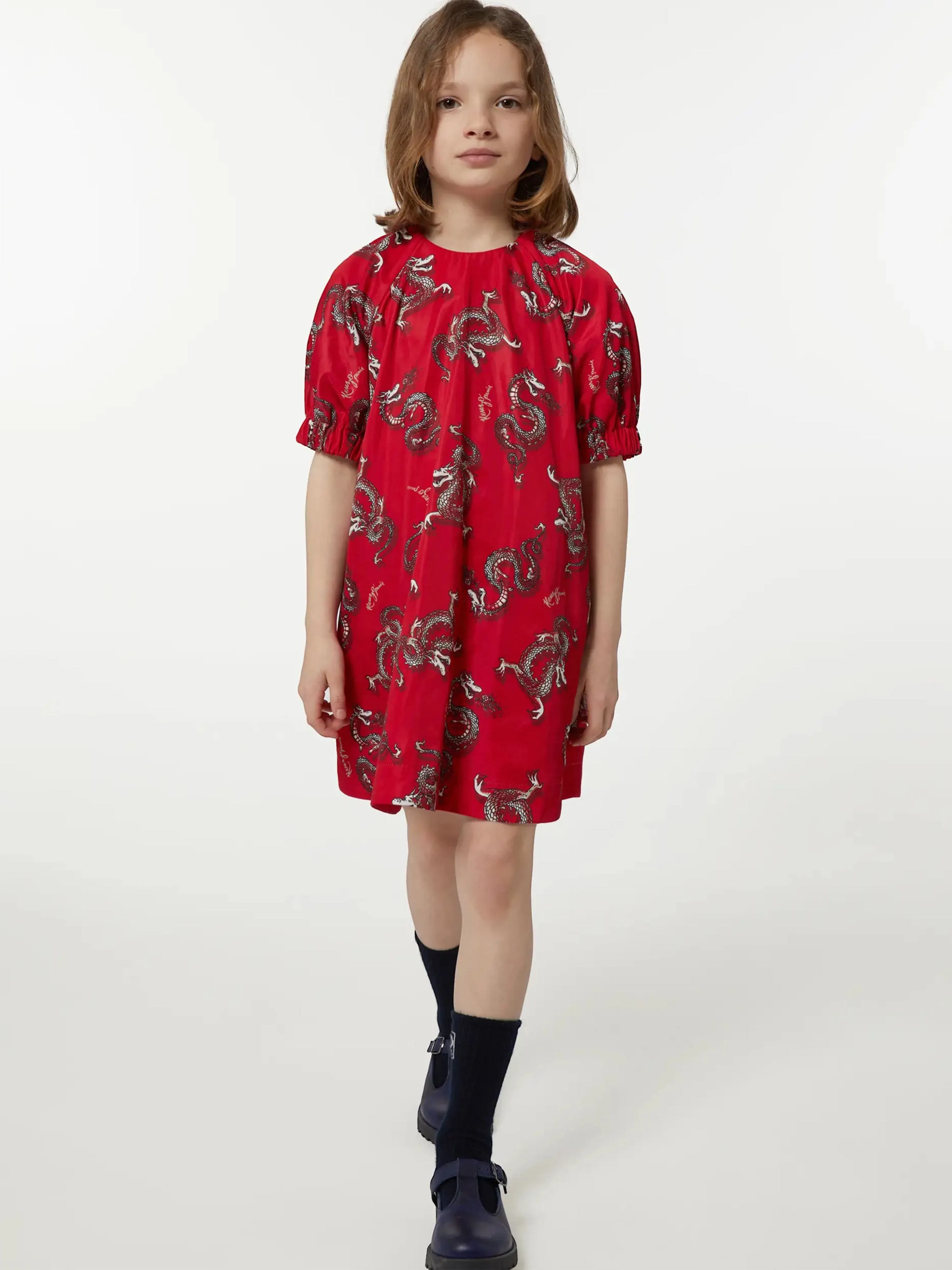 KENZO Girls Dragon Print Dress in Red