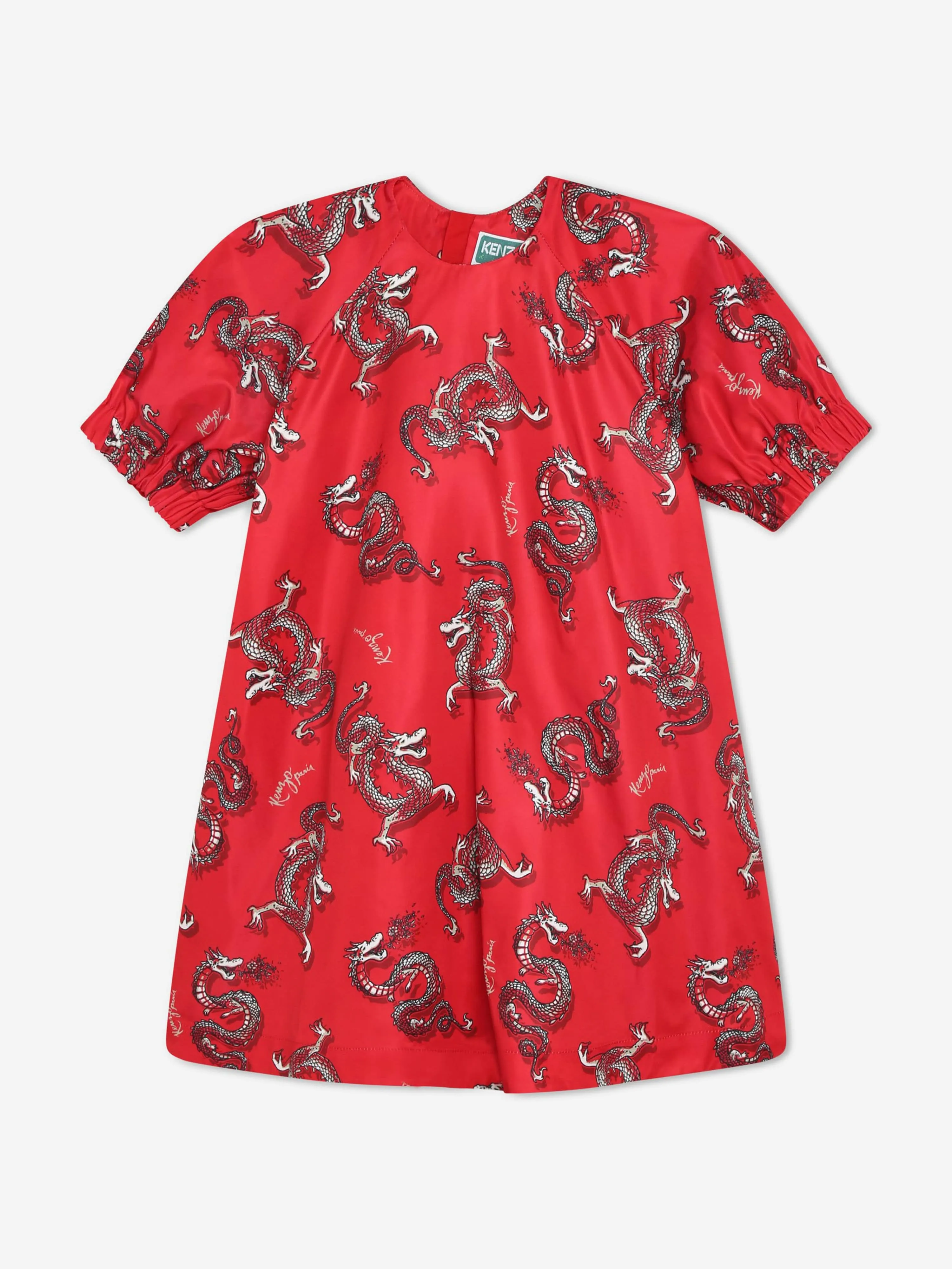KENZO Girls Dragon Print Dress in Red