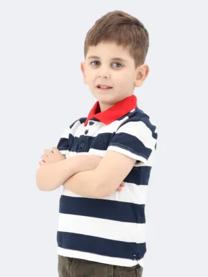 Kids Boy's Striped Polo T-Shirt,Navy/White