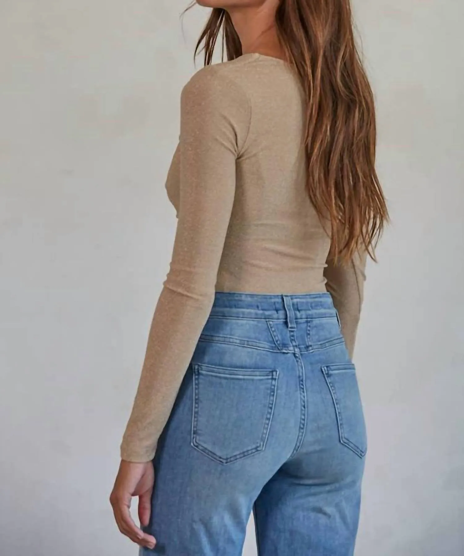 Knit Lurex Front Twist Bodysuit In Camel Gold