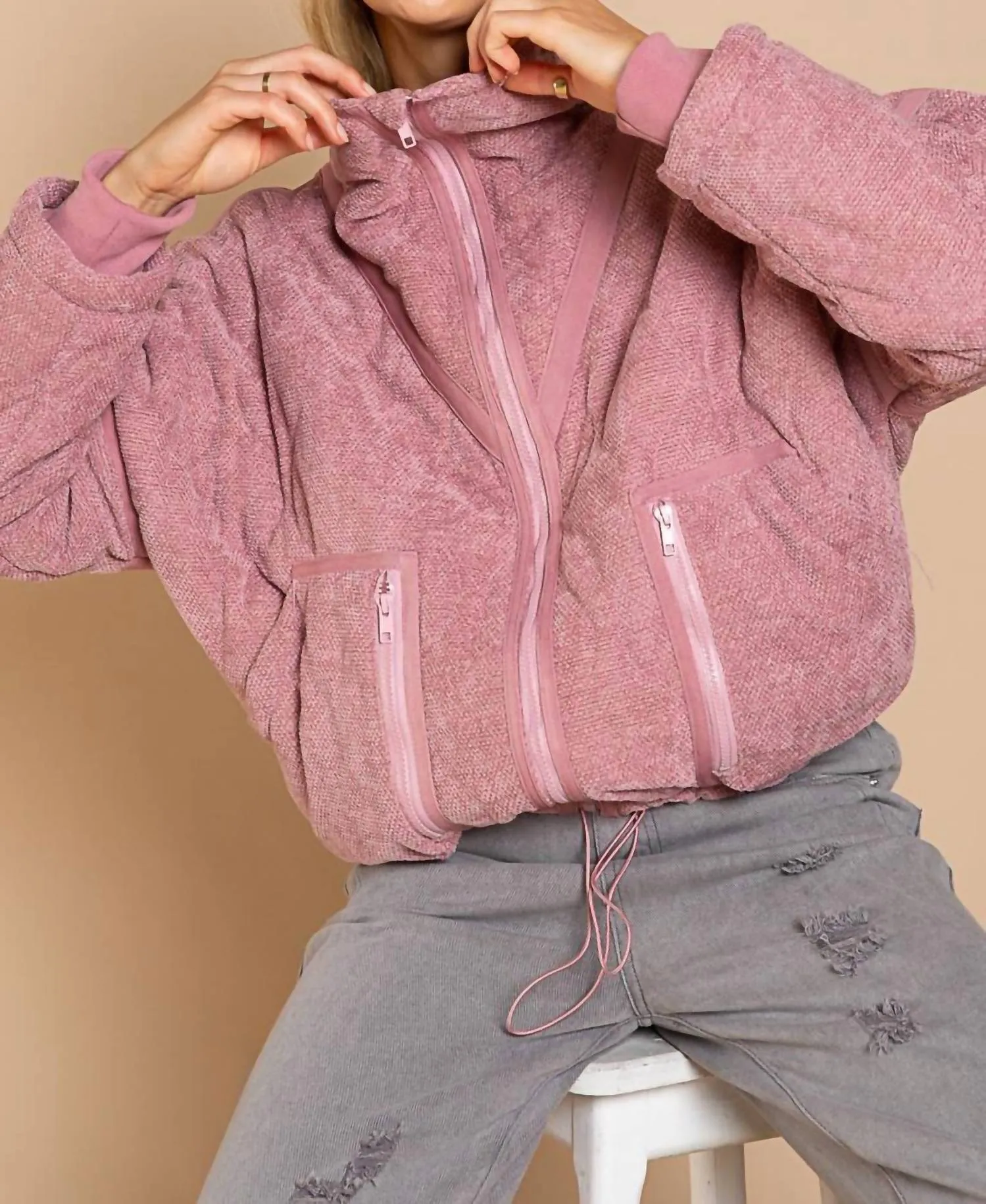 Knit Quilt Jacket In Rose Pink