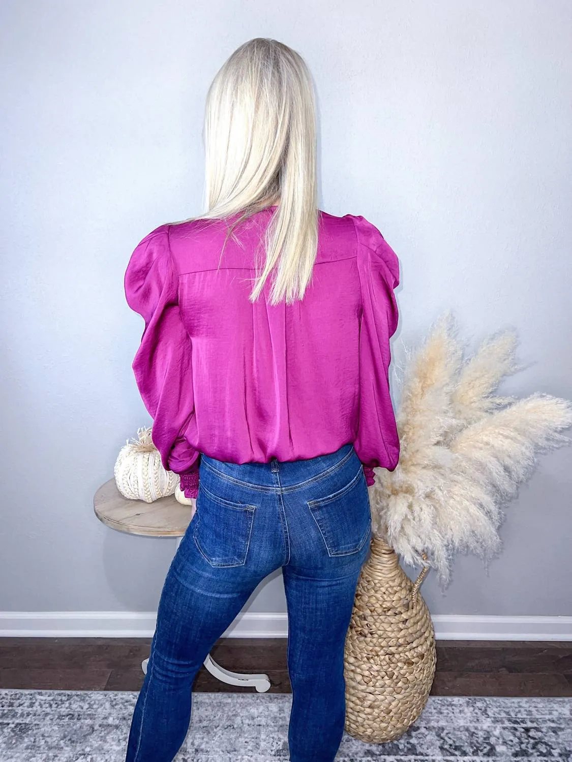 Leah Puff Sleeve Top In Plum