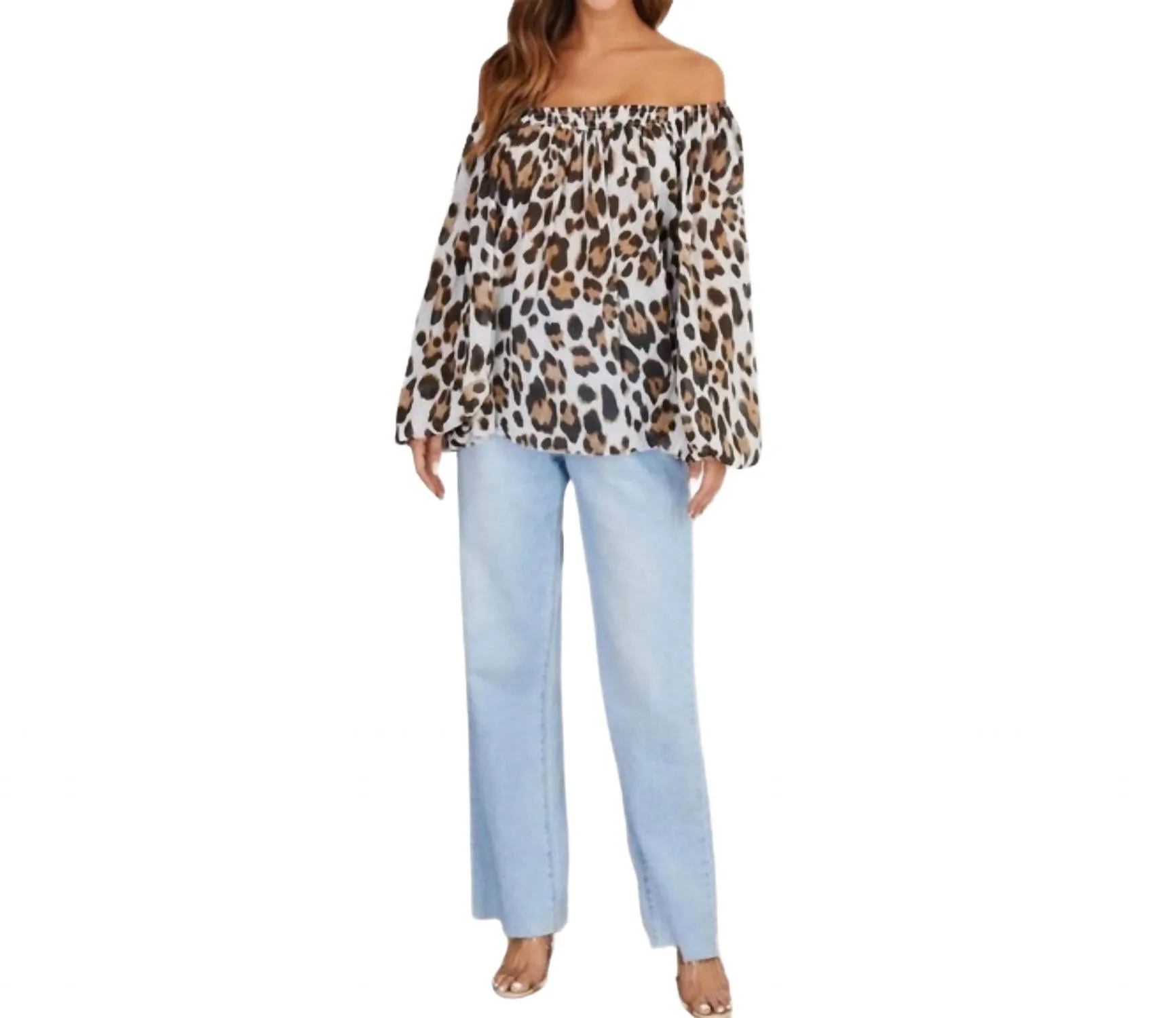 Leopard Print Bubble Sleeve Blouse In Ivory