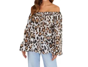 Leopard Print Bubble Sleeve Blouse In Ivory