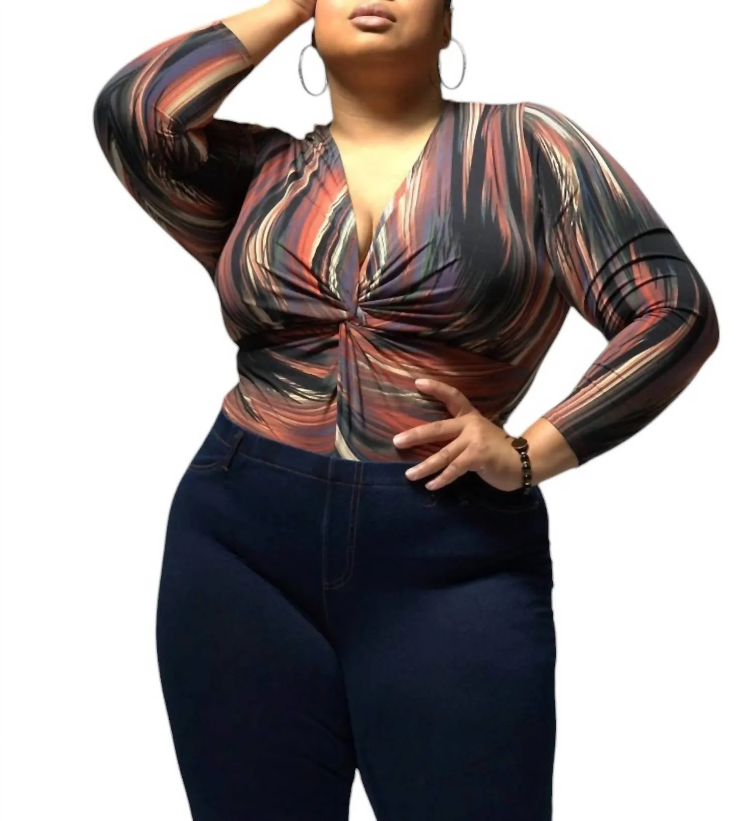 Long Sleeve Bodysuit In Wine Multi
