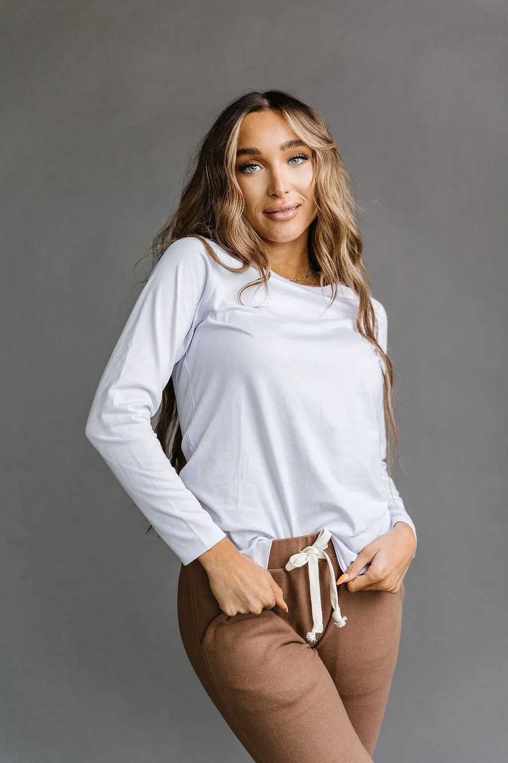 Long Sleeve Crew Neck Lulu Tee- White