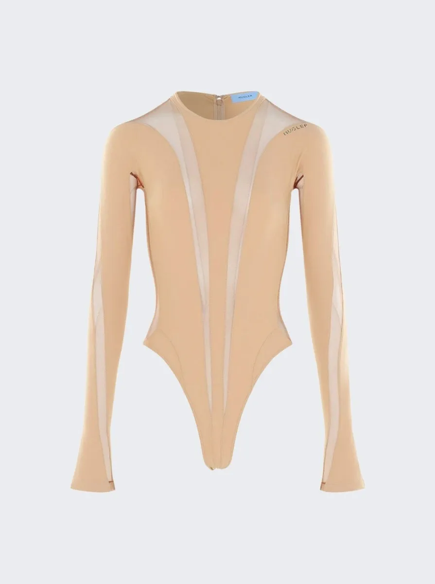Long-sleeve Sheer Panel Bodysuit