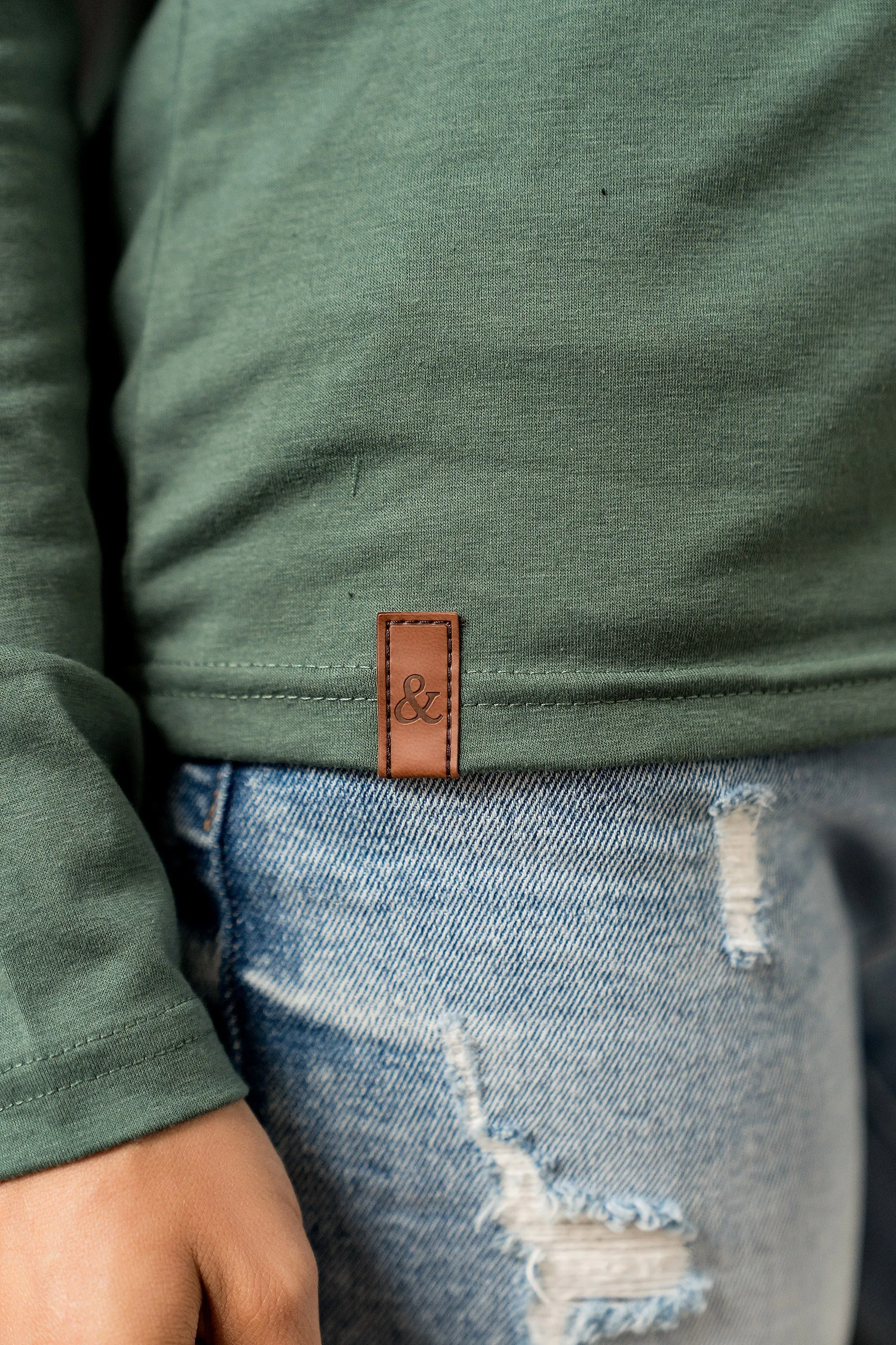 Long Sleeve V Neck Lulu Tee- Green