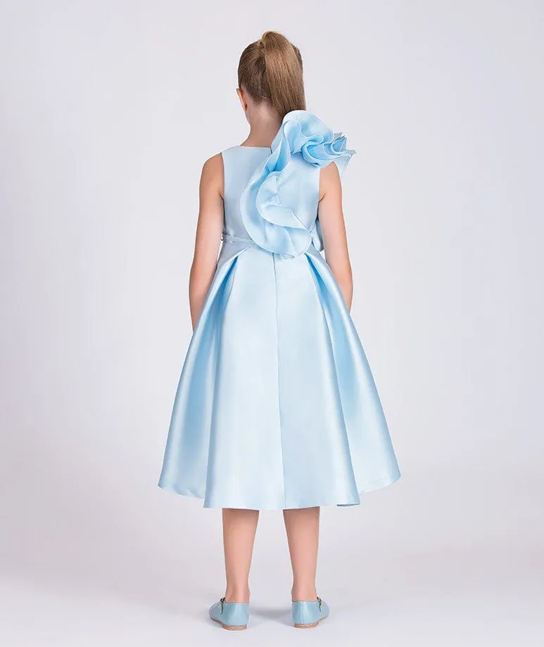 Mama Luma Girls Large Bow Occasion Dress in Blue