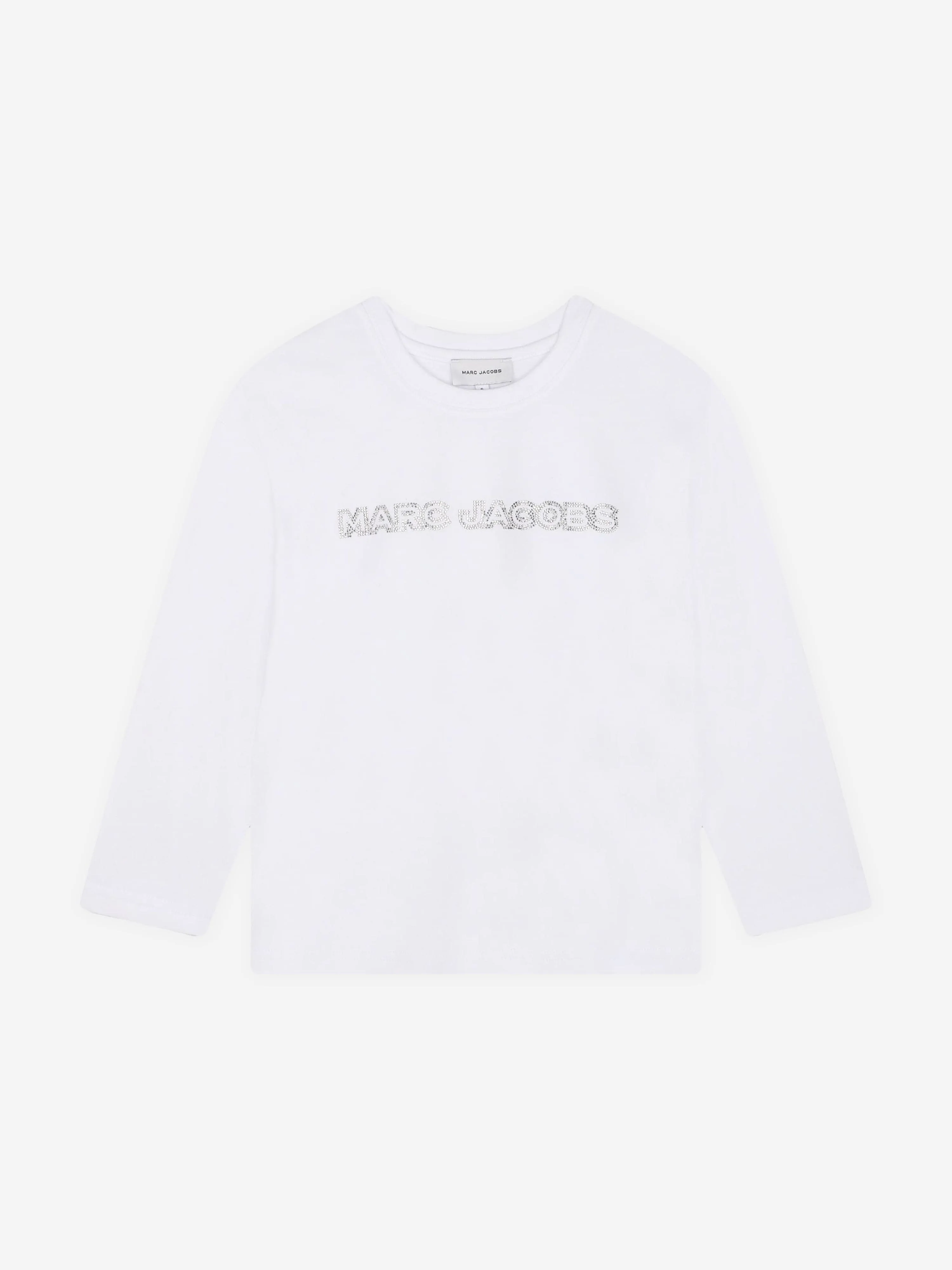 MARC JACOBS Girls Long Sleeve Diamante Logo T-Shirt in White