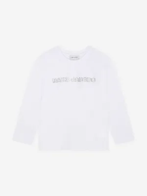 MARC JACOBS Girls Long Sleeve Diamante Logo T-Shirt in White