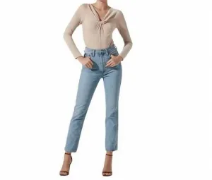 Metallic Twist Front Bodysuit In Cream Metallic